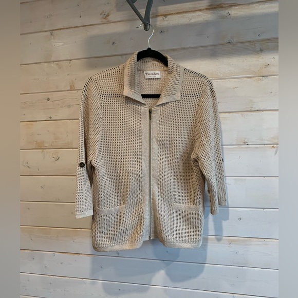 TanJay Sweaters - TanJay | Tan Shimmery Full Zip Sweater
